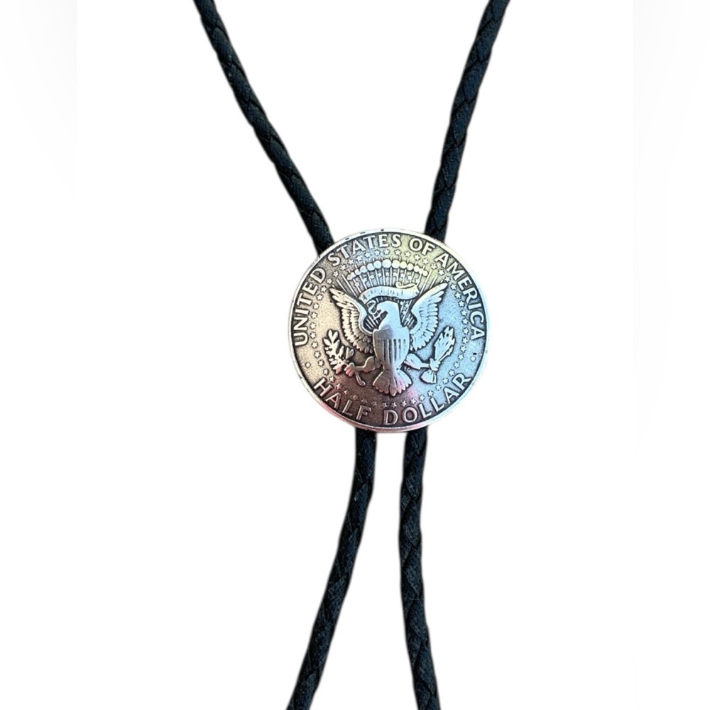 Vintage Kennedy Half Dollar Coin Bolo Tie Eagle Western Cowboy 18” Black Cord